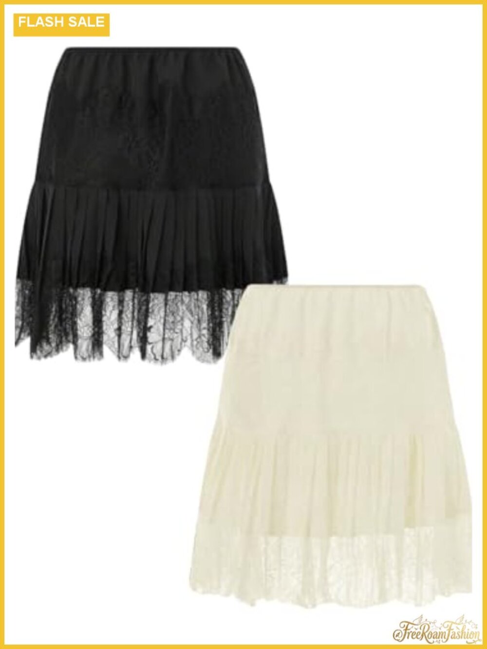 Women's Lace Slip Mini Skirt Pleated Ruffle Tiered Underskirt